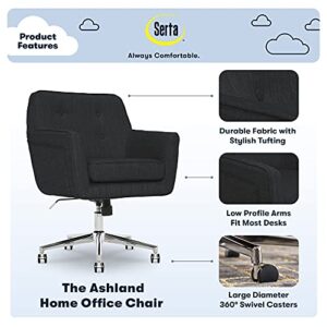 Serta Ashland Ergonomic Home Office Chair with Memory Foam Cushioning Chrome-Finished Stainless Steel Base, 360-Degree Mobility, Charcoal