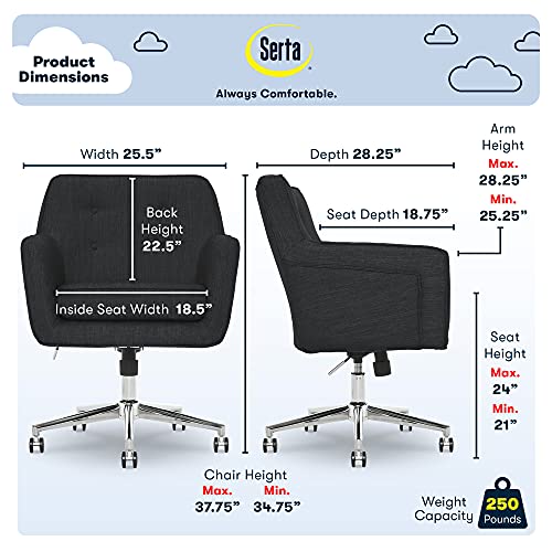 Serta Ashland Ergonomic Home Office Chair with Memory Foam Cushioning Chrome-Finished Stainless Steel Base, 360-Degree Mobility, Charcoal