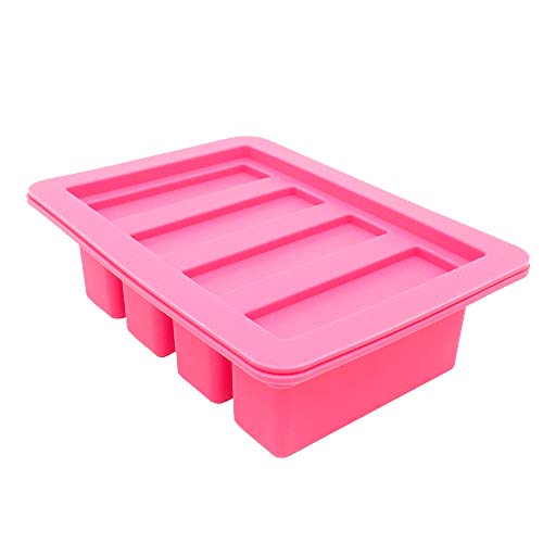 YHSWE 1 Red Silicone Butter Mold Tray with Lid Storage Jar Large 4 Cavities Rectangle Container for Butter Pudding Soap Chocolate Cheesecake Ice Cube Bar