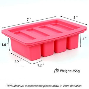 YHSWE 1 Red Silicone Butter Mold Tray with Lid Storage Jar Large 4 Cavities Rectangle Container for Butter Pudding Soap Chocolate Cheesecake Ice Cube Bar