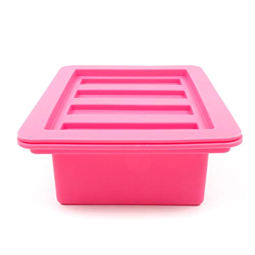 YHSWE 1 Red Silicone Butter Mold Tray with Lid Storage Jar Large 4 Cavities Rectangle Container for Butter Pudding Soap Chocolate Cheesecake Ice Cube Bar