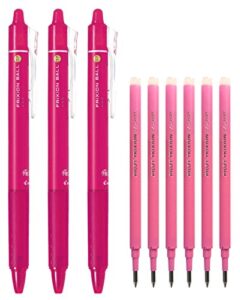 pilot frixion ball knock retractable erasable gel ink pens, fine point 0.7mm, pink ink, 3 pens & 6 refills value set