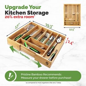 Pristine Bamboo Silverware Tray for Drawer Organizer - Kitchen Drawer Organizer - Cutlery Organizer - Silverware Organizer, Flatware Silverware Holder, Expandable Adjustable Wooden Dividers (8-Slots)