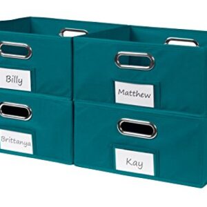 Niche Cubo Set of 4 Half-Size Foldable Fabric Storage Bins with Label Holder- Teal