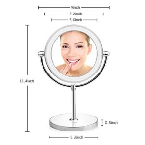 KDKD Lighted Makeup Mirror 1X 7X Magnification Double Sided Round Shape with Base Touch Button, Cordless and Rechargeable