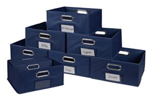 niche cubo set of 12 half-size foldable fabric storage bins with label holder- blue