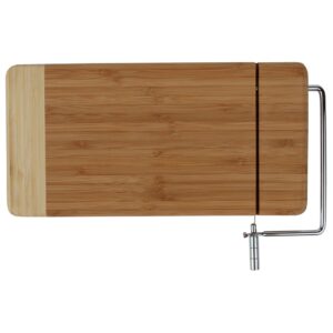 home-x - bamboo cheese cutting board with stainless steel wire cheese slicer, the ultimate two-in-one kitchenware appliance with little to no mess