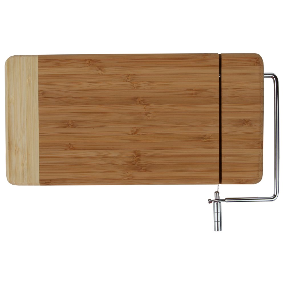 Home-X - Bamboo Cheese Cutting Board with Stainless Steel Wire Cheese Slicer, The Ultimate Two-In-One Kitchenware Appliance with Little to No Mess