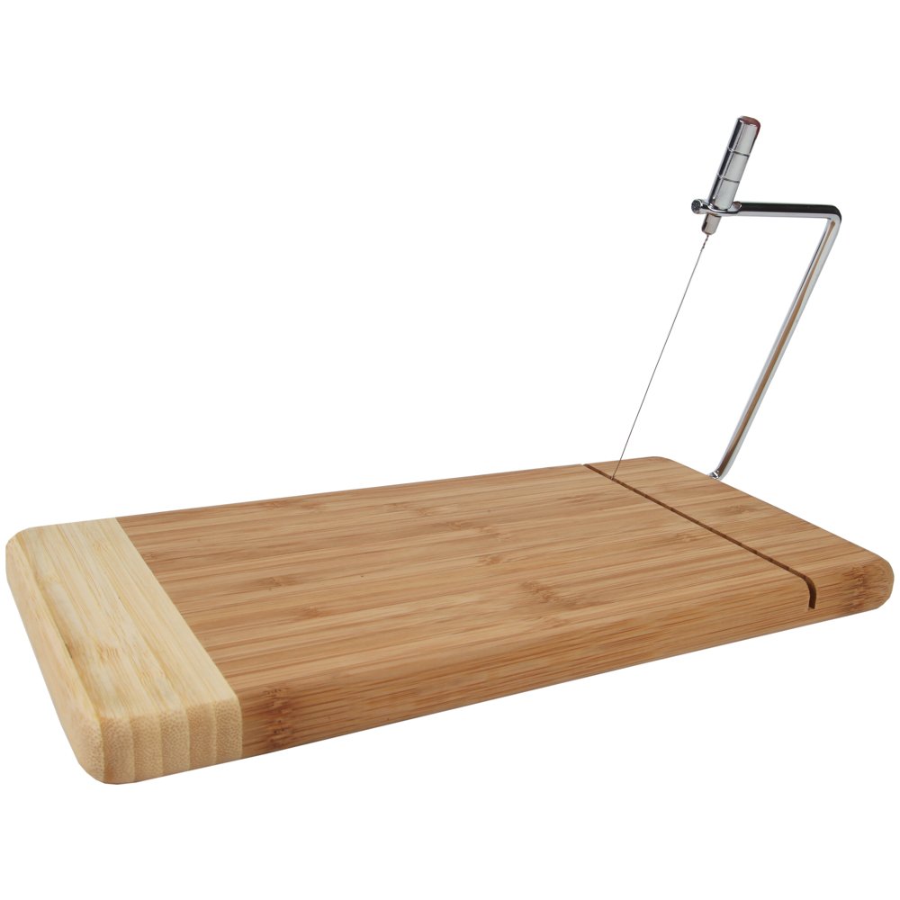 Home-X - Bamboo Cheese Cutting Board with Stainless Steel Wire Cheese Slicer, The Ultimate Two-In-One Kitchenware Appliance with Little to No Mess