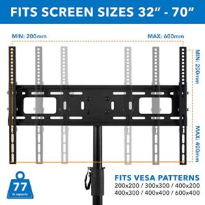 Mount-It! TV Tripod Stand - Portable TV Stands for Flat Screens - Indoor or Outdoor TV Pole Stand - Television Tripod Stand for 32-70 Inches Screen - Single Pole TV Stand with 77lbs Capacity