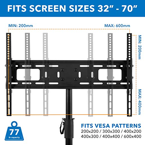 Mount-It! TV Tripod Stand - Portable TV Stands for Flat Screens - Indoor or Outdoor TV Pole Stand - Television Tripod Stand for 32-70 Inches Screen - Single Pole TV Stand with 77lbs Capacity