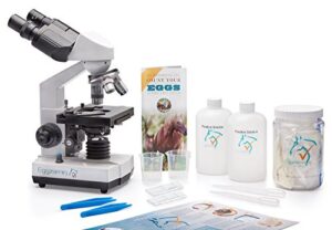 professional microscope kit for fecal egg count, by eggzamin. binocular microscope and accessories for conducting fecal egg count to test your animals for parasites. instructions