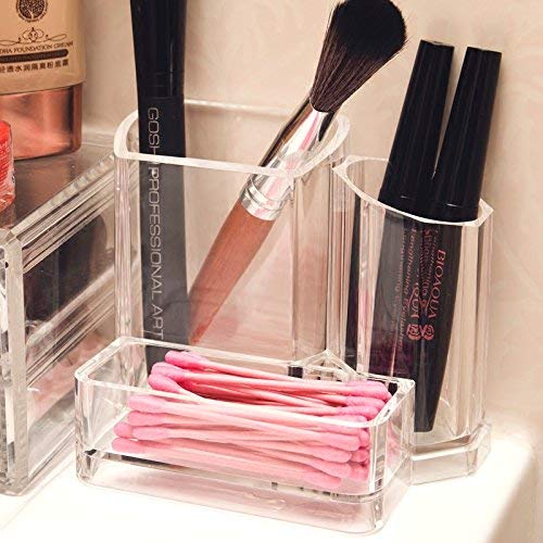 Sooyee Acrylic Desk Supplies Organizer Holder, 3 Compartments Office Desktop Caddy, Multi-function Pen Pencil Cup Phone Remote Control Stationery Storage Box for Home, School, Classroom, Clear