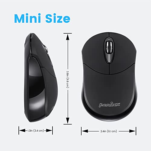 Perixx PERIMICE-802B Wireless Bluetooth Mouse - Portable Design for Windows, iOS, and Android Tablet - Black Rubber Black