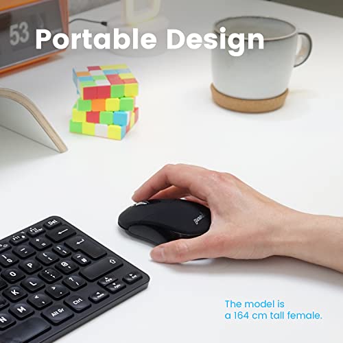 Perixx PERIMICE-802B Wireless Bluetooth Mouse - Portable Design for Windows, iOS, and Android Tablet - Black Rubber Black