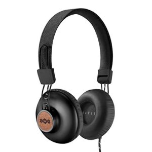 house of marley positive vibration 2: over-ear wired headphones with microphone, plush ear cushions, and sustainable materials (black)