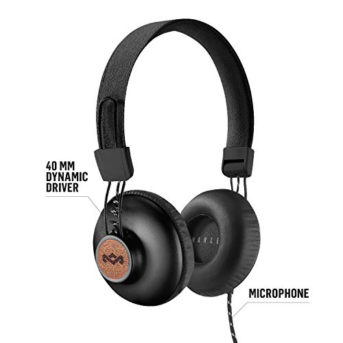 House of Marley Positive Vibration 2: Over-Ear Wired Headphones with Microphone, Plush Ear Cushions, and Sustainable Materials (Black)