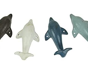 4 Piece Distressed Finish Cast Iron Dolphin Wall Hook Set Coastal Colors