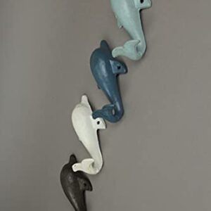 4 Piece Distressed Finish Cast Iron Dolphin Wall Hook Set Coastal Colors