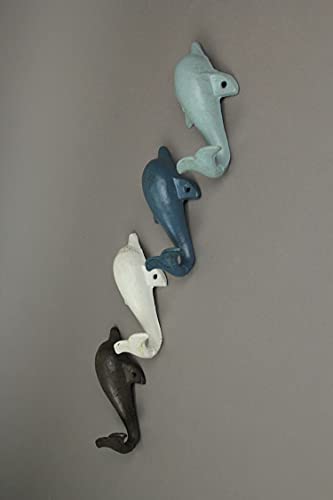 4 Piece Distressed Finish Cast Iron Dolphin Wall Hook Set Coastal Colors