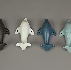 4 Piece Distressed Finish Cast Iron Dolphin Wall Hook Set Coastal Colors