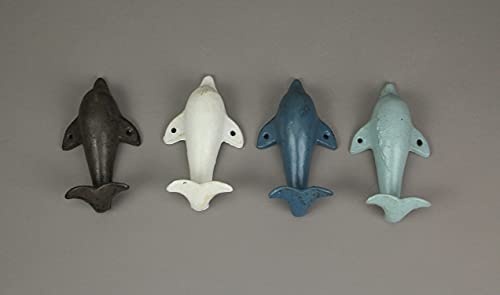 4 Piece Distressed Finish Cast Iron Dolphin Wall Hook Set Coastal Colors