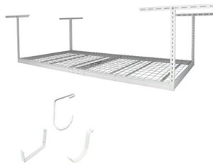 saferacks 4x6 overhead garage storage rack - heavy duty steel ceiling mount storage shelves with 500 lb capacity - adjustable, garage overhead storage, combo 18"-33" with 18 piece accessory kit