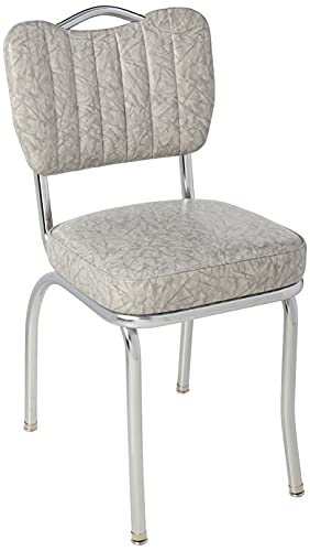 Richardson Seating Single Tone Channel Handle Back Retro Kitchen Chair with 2" Box Seat, Cracked Ice Grey, 18"