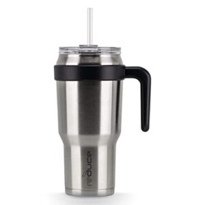 reduce 40 oz tumbler with handle and straw, stainless steel with sip-it-your-way lid - keeps drinks cold up to 34 hours - sweat proof, dishwasher safe, bpa free - stainless steel mug