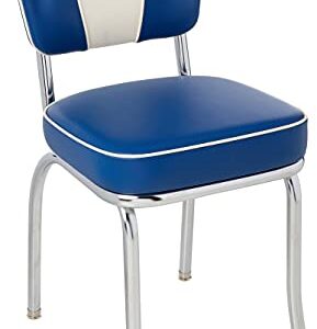 Richardson Seating V-Back Chrome Diner Chair with 2" Box Seat, Royal Blue/White