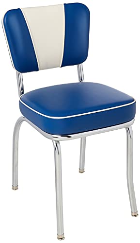 Richardson Seating V-Back Chrome Diner Chair with 2" Box Seat, Royal Blue/White