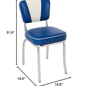 Richardson Seating V-Back Chrome Diner Chair with 2" Box Seat, Royal Blue/White