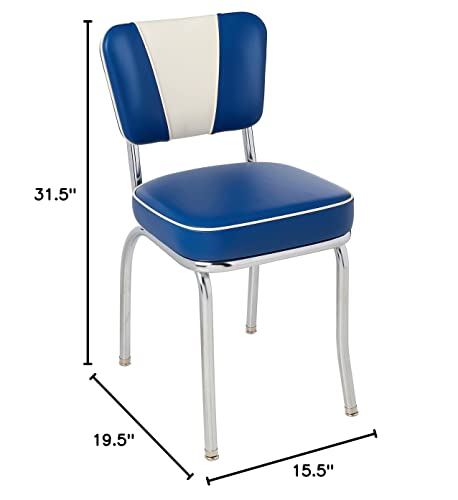 Richardson Seating V-Back Chrome Diner Chair with 2" Box Seat, Royal Blue/White