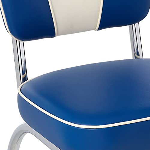 Richardson Seating V-Back Chrome Diner Chair with 2" Box Seat, Royal Blue/White