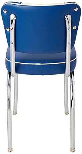 Richardson Seating V-Back Chrome Diner Chair with 2" Box Seat, Royal Blue/White