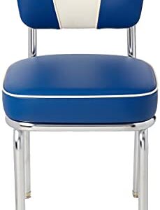 Richardson Seating V-Back Chrome Diner Chair with 2" Box Seat, Royal Blue/White