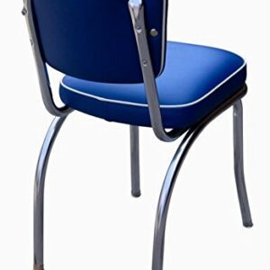 Richardson Seating V-Back Chrome Diner Chair with 2" Box Seat, Royal Blue/White