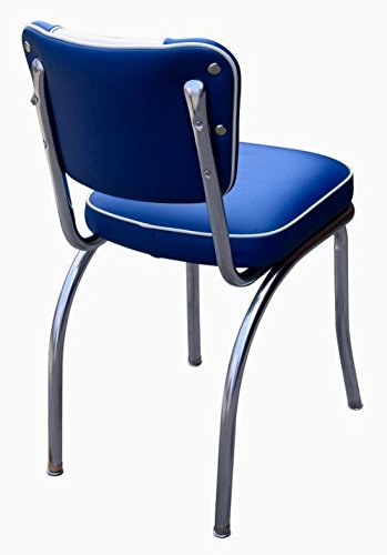 Richardson Seating V-Back Chrome Diner Chair with 2" Box Seat, Royal Blue/White