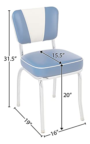 Richardson Seating V-Back Chrome Diner Chair with 2" Box Seat, Royal Blue/White