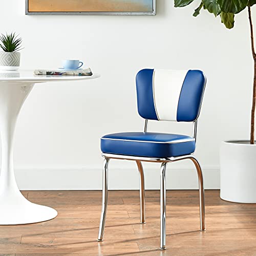 Richardson Seating V-Back Chrome Diner Chair with 2" Box Seat, Royal Blue/White