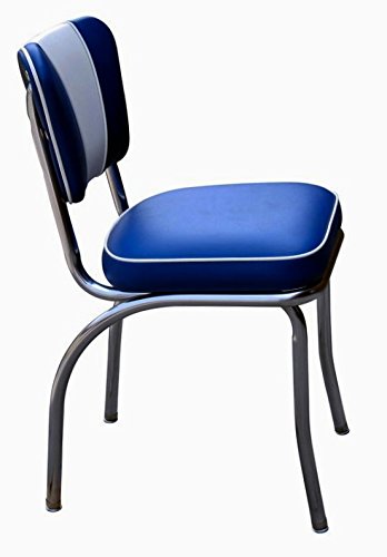 Richardson Seating V-Back Chrome Diner Chair with 2" Box Seat, Royal Blue/White