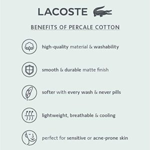 Lacoste 100% Cotton Percale Sheet Set, Solid, White, Queen