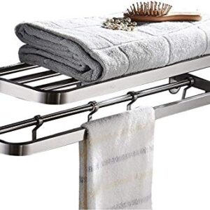 ELLO&ALLO Stainless Steel Towel Racks for Bathroom Shelf Double Towel Bar Holder with Hooks Wall Mounted Multifunctional Foldable Brushed Nickel