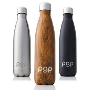 pop design stainless steel vacuum insulated water bottle, keeps cold 24hrs or hot for 12hrs, sweat & leak-proof, bpa free, 25 ounce, zebrana