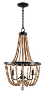kenroy home regas 3 lt wood bead chandeliers, medium, golden bronze