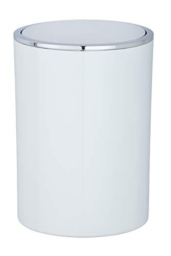 Wenko Inca Trash Can with Lid, Waste Bin with Swing Lid, Small Trash Can, Mini Trash Can, Small Garbage Can, Small Waste Basket, 1.3 Gal, Ø 7.28 x 10.04 in, White