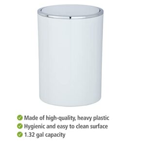 Wenko Inca Trash Can with Lid, Waste Bin with Swing Lid, Small Trash Can, Mini Trash Can, Small Garbage Can, Small Waste Basket, 1.3 Gal, Ø 7.28 x 10.04 in, White