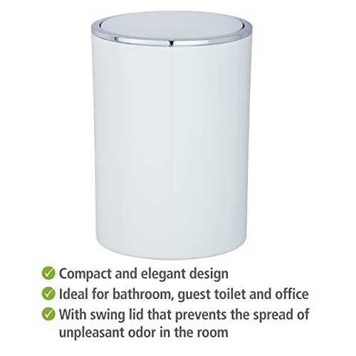 Wenko Inca Trash Can with Lid, Waste Bin with Swing Lid, Small Trash Can, Mini Trash Can, Small Garbage Can, Small Waste Basket, 1.3 Gal, Ø 7.28 x 10.04 in, White