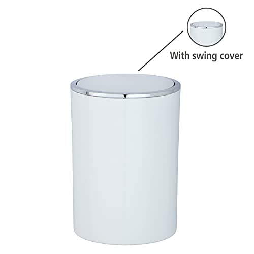 Wenko Inca Trash Can with Lid, Waste Bin with Swing Lid, Small Trash Can, Mini Trash Can, Small Garbage Can, Small Waste Basket, 1.3 Gal, Ø 7.28 x 10.04 in, White