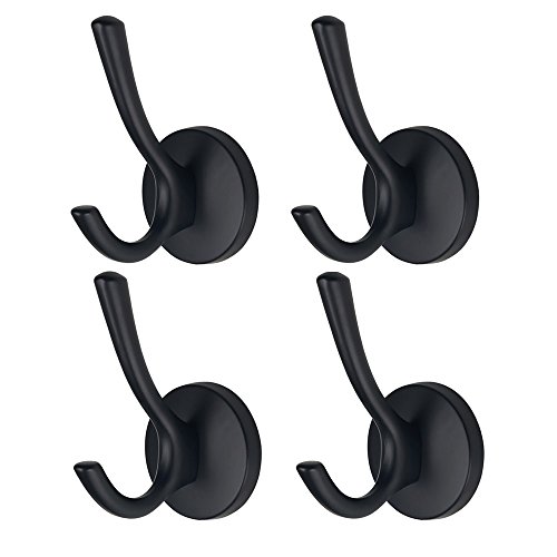 Mellewell 4 Pack Double Robe Hook Heavy Duty Towel Coat Hooks 4-1/5'' Wall Mounted in Matte Black, 09001B